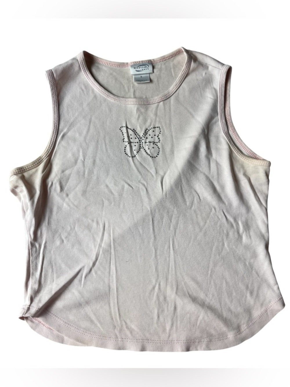 VINTAGE 90S WEATHER VANE PINK TANK TOP BUTTERFLY GEM 100% COTTON SMALL WOMENS